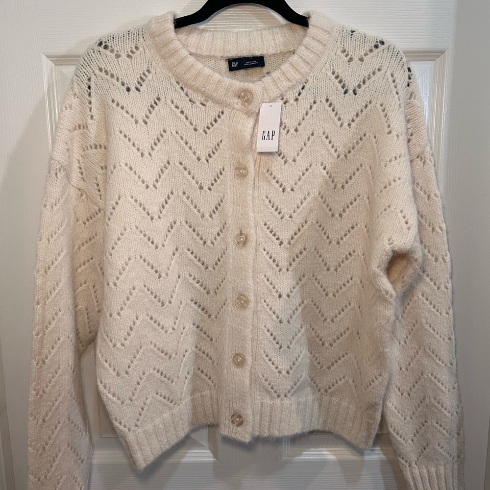 Gap Cream Openwork Knit Button-Front Cardigan - image 4